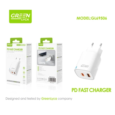 Cargador Rápido 33W USB-C + USB-A Power Delivery Green Lyca GL69506